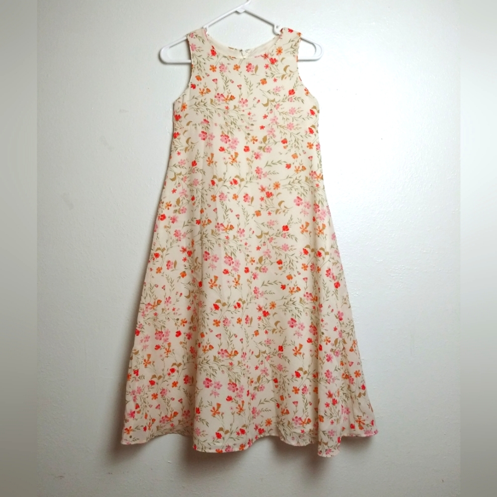 American Girl's Floral Tent Dress Girl's 10 Cream  Sleeveless Lining Cas…